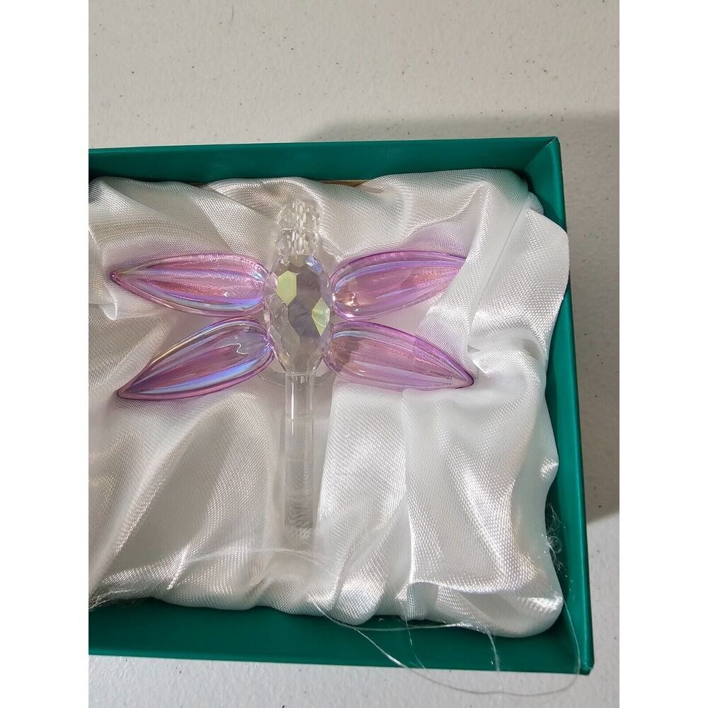 NIB Simon Design Crystal Dragonfly Lavender Iridescent Paperweight Suncatcher